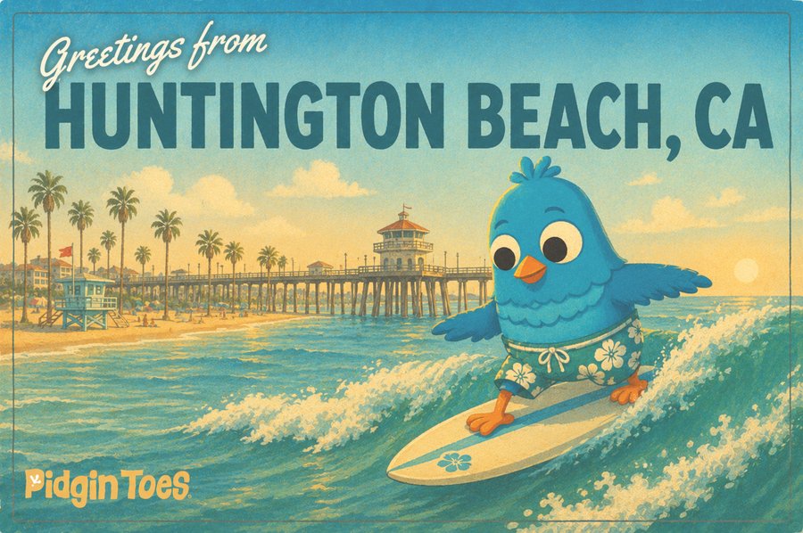 Example postcard: Greetings from Huntington Beach, CA