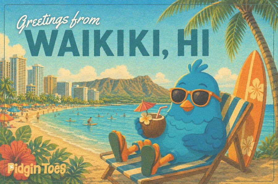 Example postcard: Greetings from Waikiki, HI